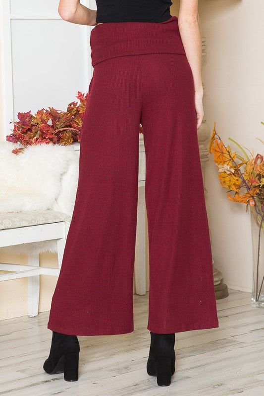 Rib Brush Wide Leg Pants with Pockets us.meeeshop - 