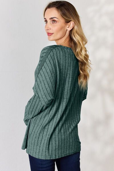 Ribbed Half Button Long Sleeve T-Shirt us.meeeshop - 