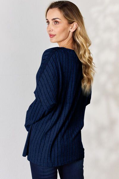 Ribbed Half Button Long Sleeve T-Shirt us.meeeshop - 