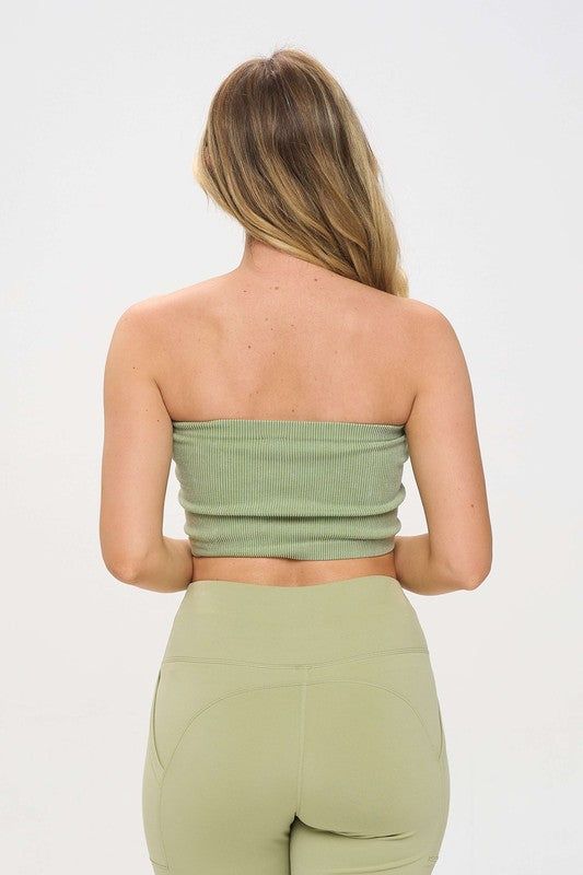 Ribbed Knit Bandeau Tube Top Strapless us.meeeshop - 