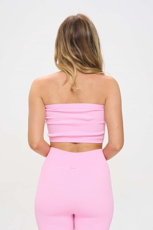 Ribbed Knit Bandeau Tube Top Strapless us.meeeshop - 