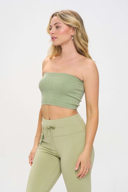 Ribbed Knit Bandeau Tube Top Strapless us.meeeshop - 