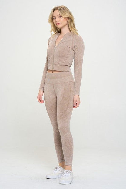 Ribbed Knit Tracksuit Two-Piece Set us.meeeshop - 