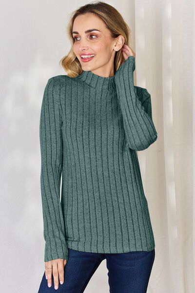 Ribbed Mock Neck Long Sleeve T-Shirt us.meeeshop - 