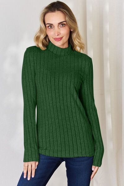 Ribbed Mock Neck Long Sleeve T-Shirt us.meeeshop - 