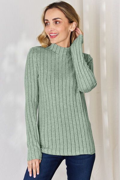 Ribbed Mock Neck Long Sleeve T-Shirt us.meeeshop - 