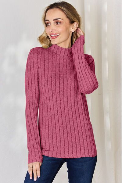 Ribbed Mock Neck Long Sleeve T-Shirt us.meeeshop - 