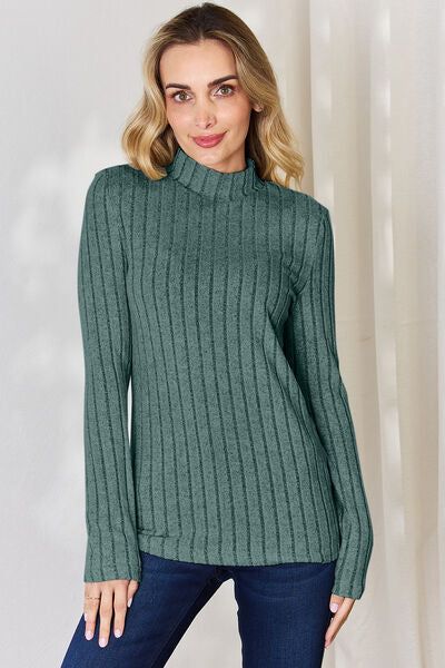 Ribbed Mock Neck Long Sleeve T-Shirt us.meeeshop - 