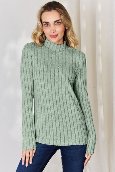 Ribbed Mock Neck Long Sleeve T-Shirt us.meeeshop - 