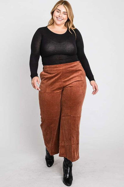 Ribbed Velvet Crop Wide Leg Pants Plus us.meeeshop - 