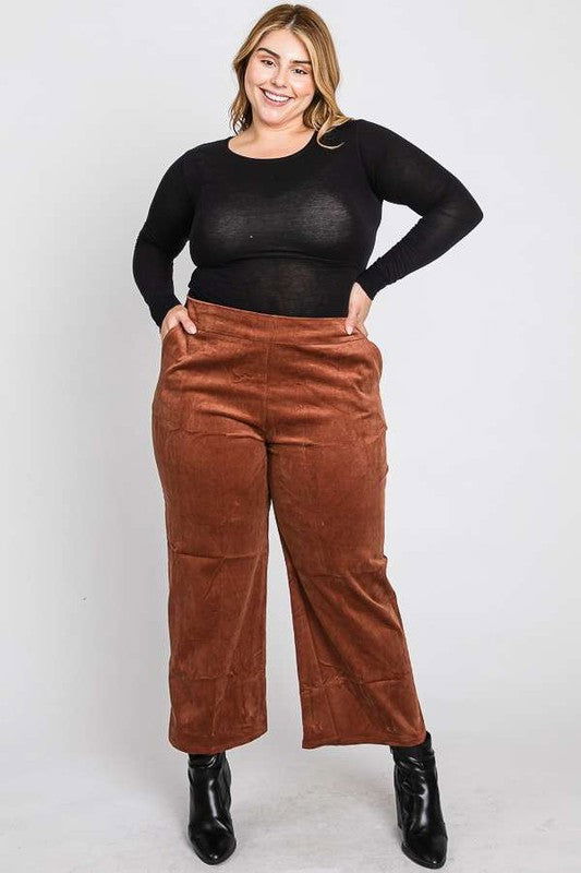 Ribbed Velvet Crop Wide Leg Pants Plus us.meeeshop - 