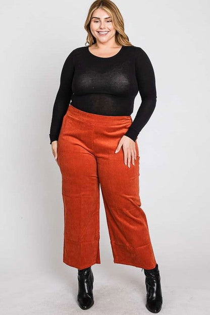 Ribbed Velvet Crop Wide Leg Pants Plus us.meeeshop - 