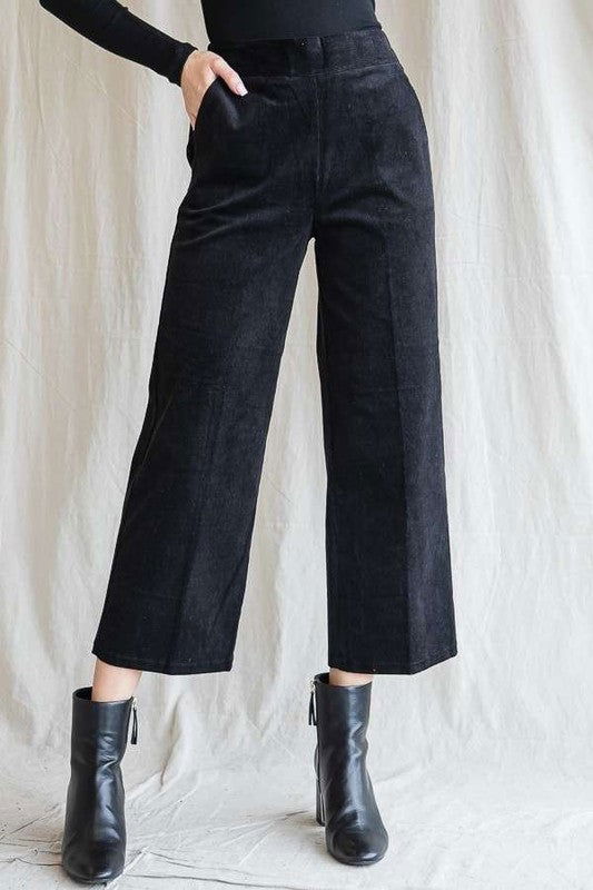 Ribbed Velvet Crop Wide Leg Pants Plus us.meeeshop - 