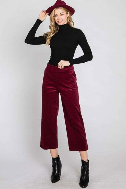 Ribbed Velvet Crop Wide Leg Pants Plus us.meeeshop - Pants