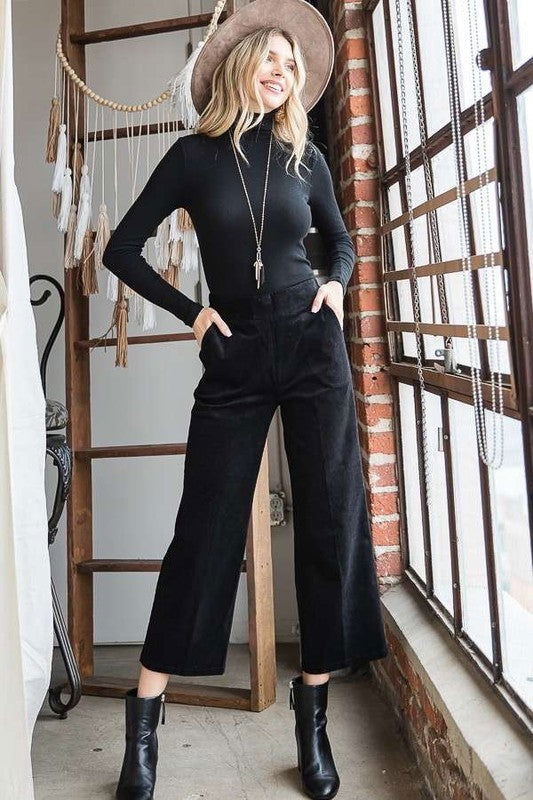 Ribbed Velvet Crop Wide Leg Pants Plus us.meeeshop - 