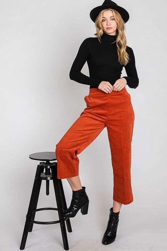 Ribbed Velvet Crop Wide Leg Pants Plus us.meeeshop - 