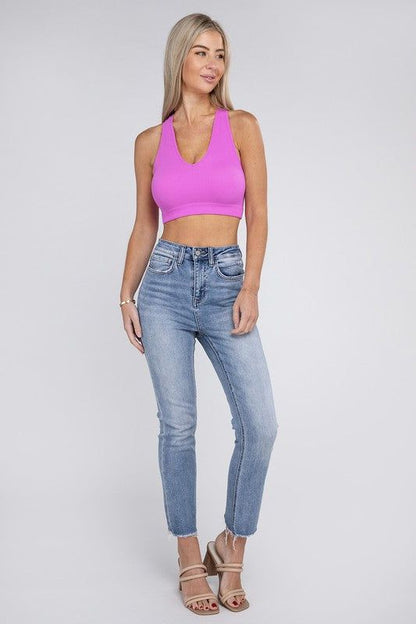 Ribbed Cropped Racerback Tank Top - us.meeeshop