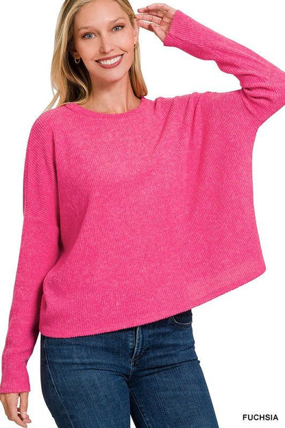 Women's Ribbed Dolman Long Sleeve Sweater - us.meeeshop