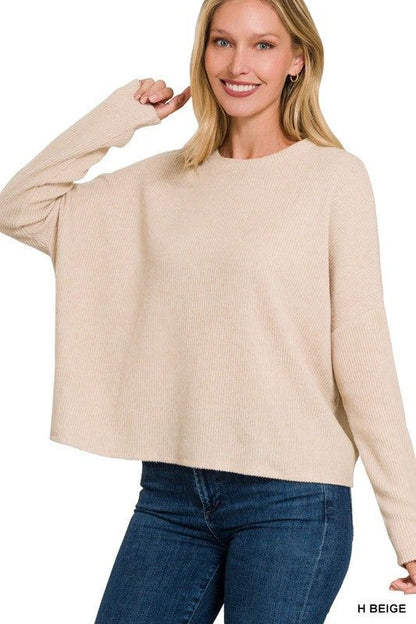 Women's Ribbed Dolman Long Sleeve Sweater - us.meeeshop