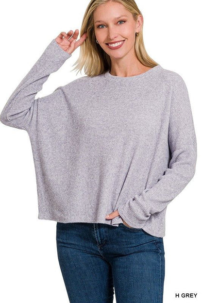 Women's Ribbed Dolman Long Sleeve Sweater - us.meeeshop