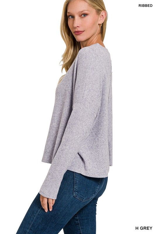 Women's Ribbed Dolman Long Sleeve Sweater - us.meeeshop