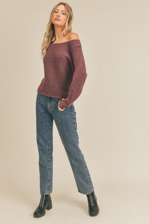 Ribbed Knit Dolman Sleeve Sweater - us.meeeshop