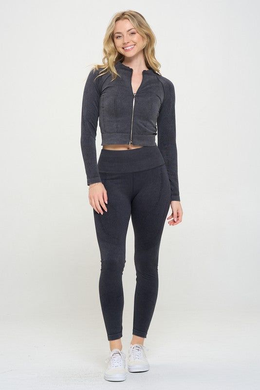 Women's Ribbed Knit Tracksuit Two-Piece Set - us.meeeshop