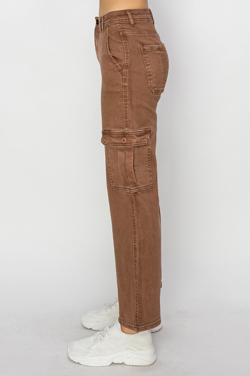 Risen Full Size High Rise Cargo Jeans In Espresso us.meeeshop - 