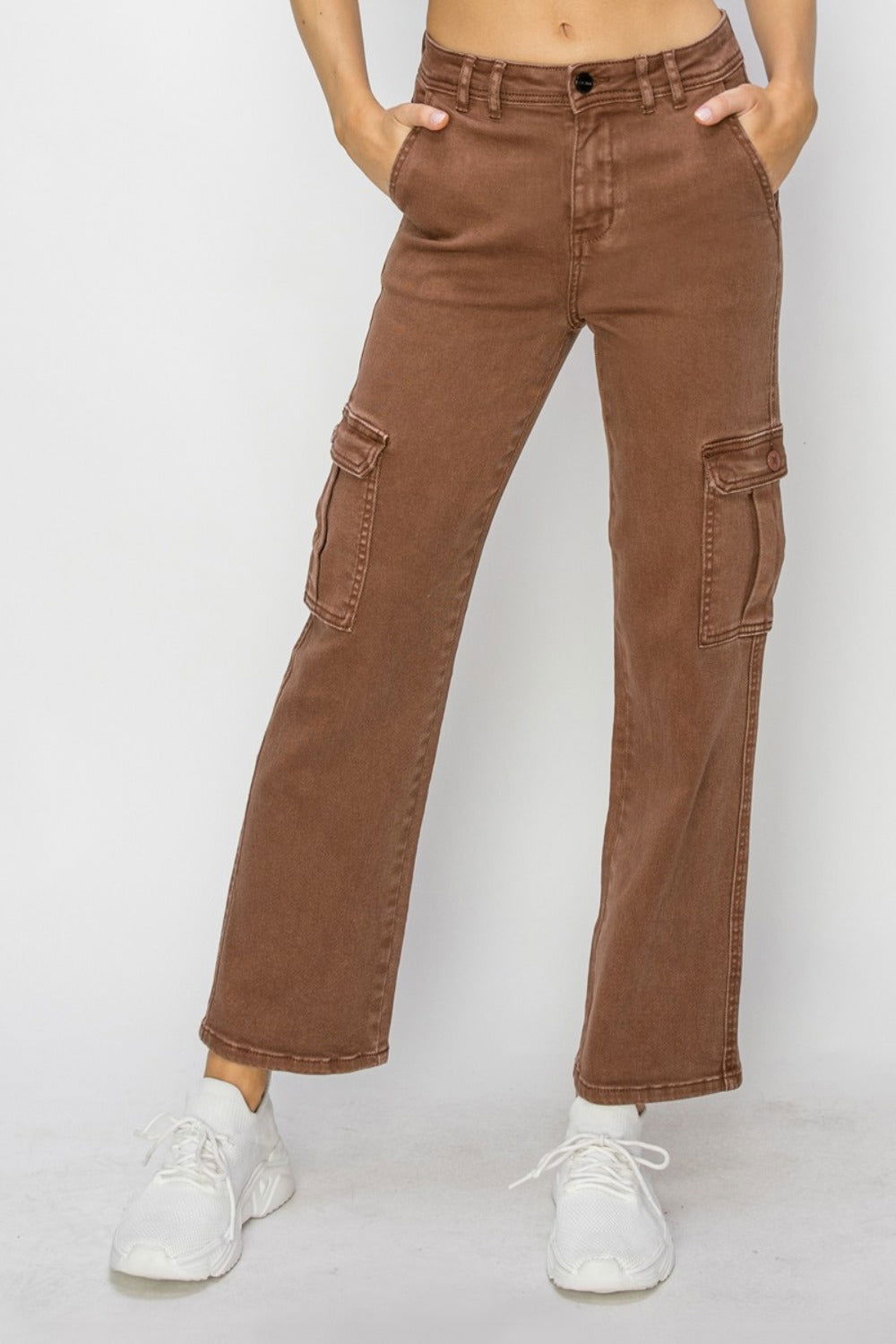 Risen Full Size High Rise Cargo Jeans In Espresso us.meeeshop - Pants