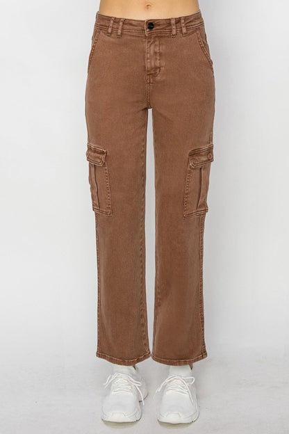 Risen Full Size High Rise Cargo Jeans In Espresso us.meeeshop - 