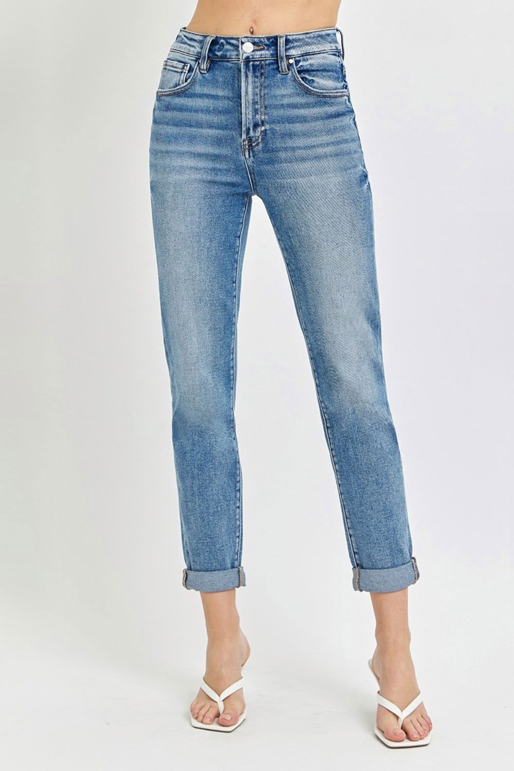 Risen Full Size High Rise Cropped Roll Up Jeans us.meeeshop - Pants