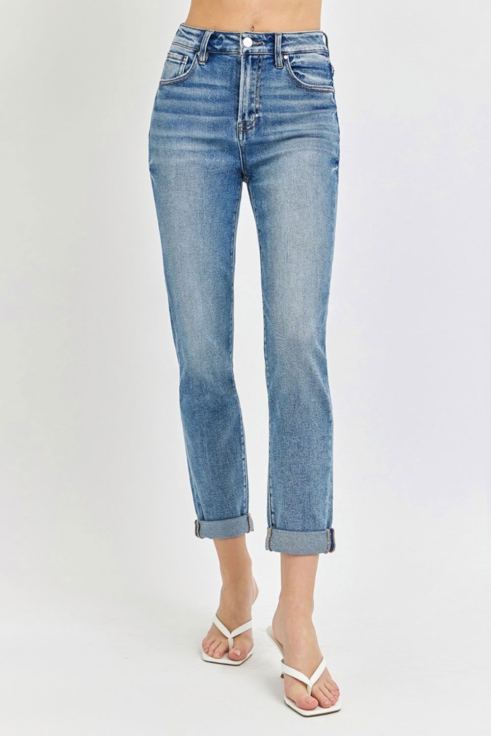 Risen Full Size High Rise Cropped Roll Up Jeans us.meeeshop - 