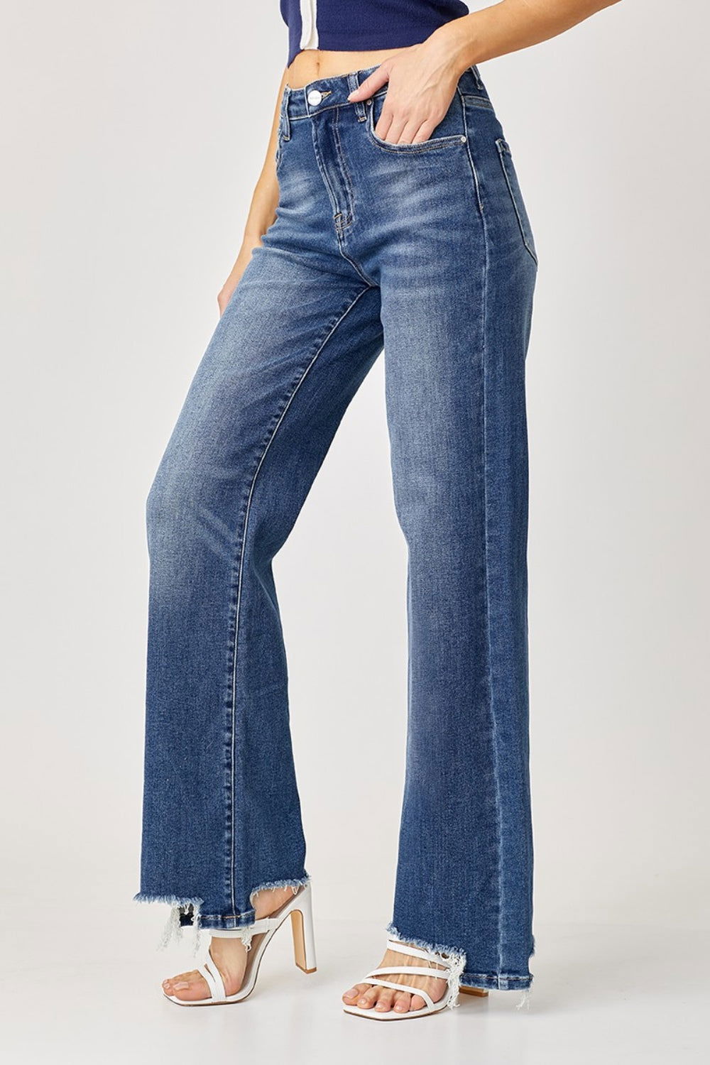 Risen Full Size High Rise Frayed Hem Wide Leg Jeans us.meeeshop - 