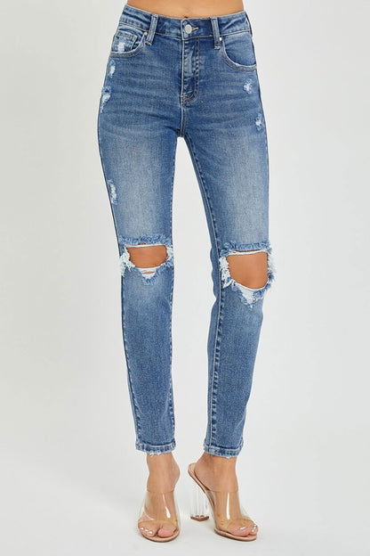 Risen Full Size High Rise Knee Distressed Skinny Jeans us.meeeshop - 