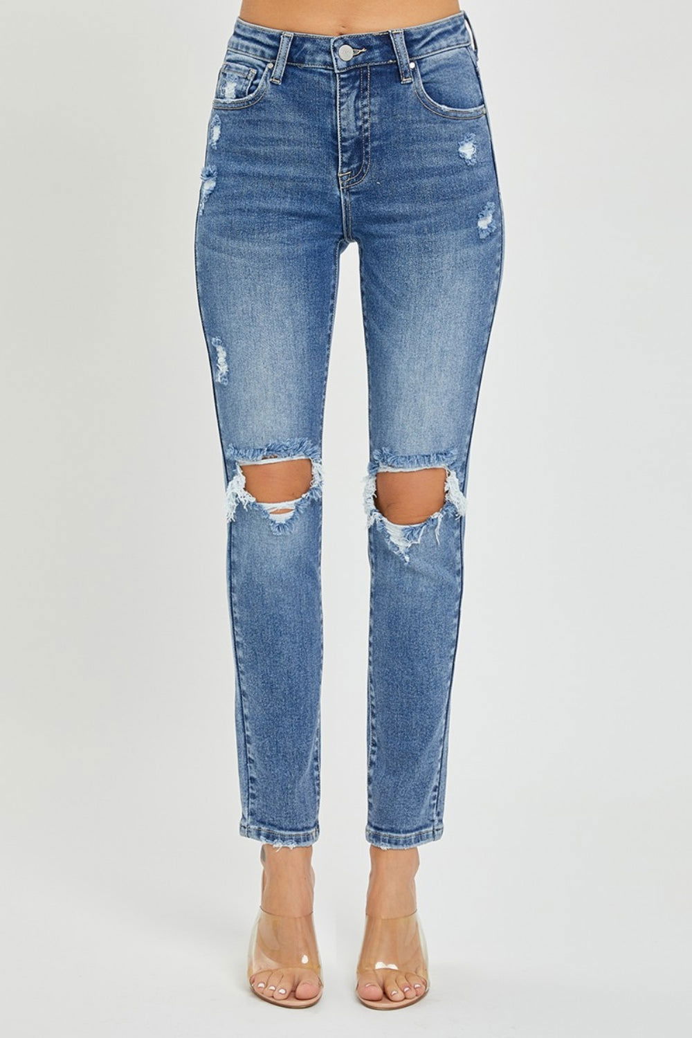 Risen Full Size High Rise Knee Distressed Skinny Jeans us.meeeshop - 