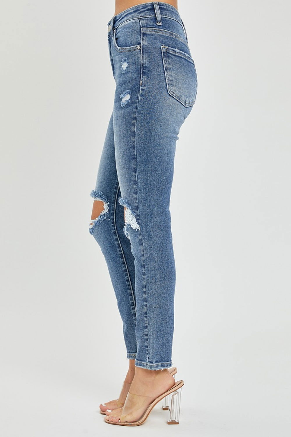 Risen Full Size High Rise Knee Distressed Skinny Jeans us.meeeshop - 