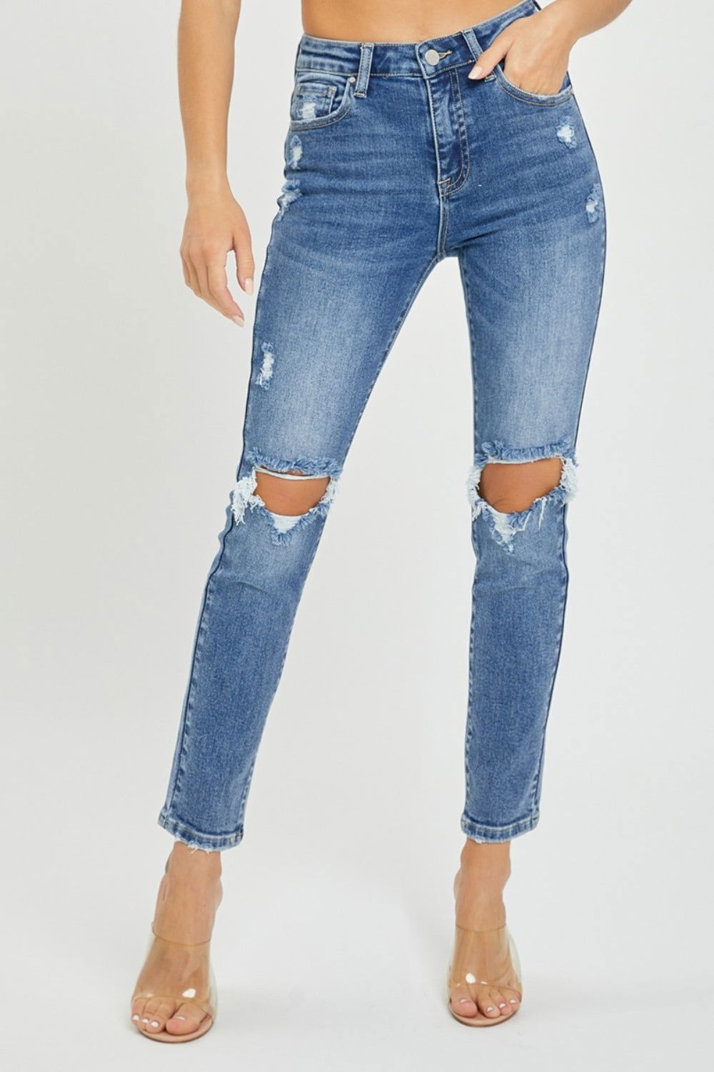 Risen Full Size High Rise Knee Distressed Skinny Jeans us.meeeshop - Pants