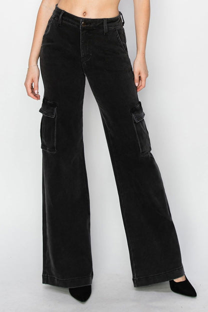 Risen Full Size High Rise Wide Leg Cargo Jeans us.meeeshop - 