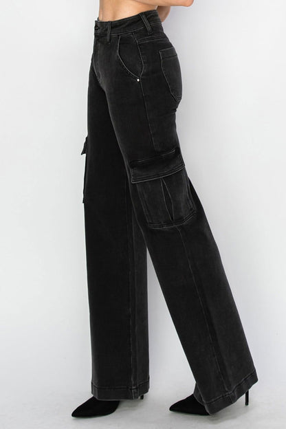 Risen Full Size High Rise Wide Leg Cargo Jeans us.meeeshop - 