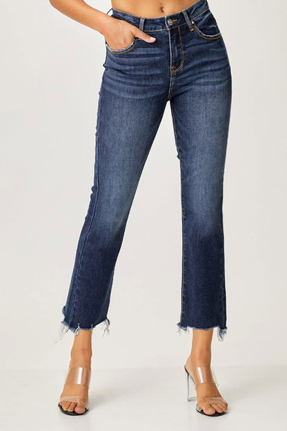 Women's Risen Full Size Frayed Hem Cropped Straight Jeans - us.meeeshop