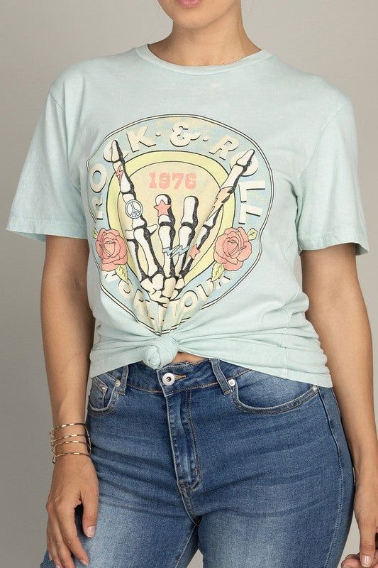 Rock & Roll World Tour Graphic Short Sleeve Top us.meeeshop - Shirts & Tops