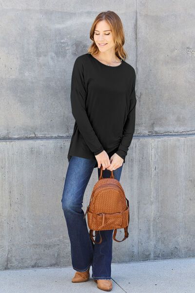 Round Neck Dropped Shoulder T-Shirt us.meeeshop - 