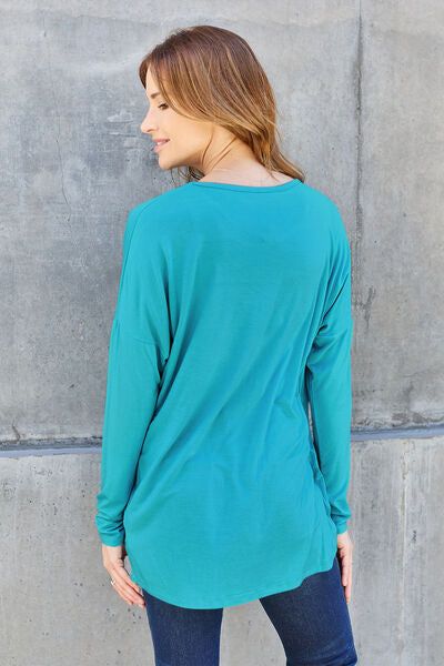 Round Neck Dropped Shoulder T-Shirt us.meeeshop - 