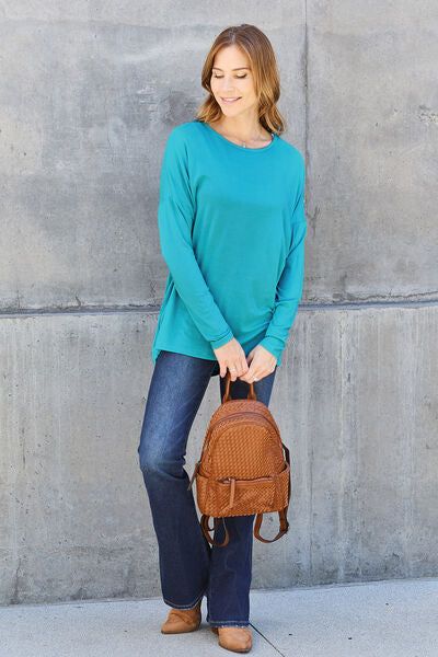 Round Neck Dropped Shoulder T-Shirt us.meeeshop - 