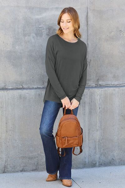 Round Neck Dropped Shoulder T-Shirt us.meeeshop - 