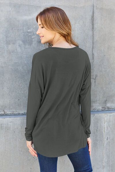 Round Neck Dropped Shoulder T-Shirt us.meeeshop - 