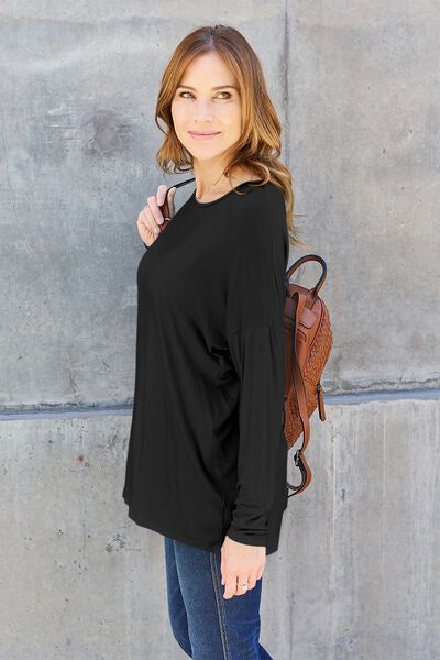 Round Neck Dropped Shoulder T-Shirt us.meeeshop - 