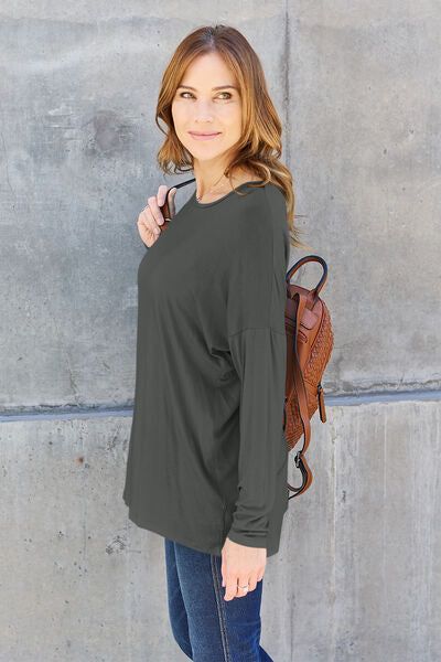 Round Neck Dropped Shoulder T-Shirt us.meeeshop - 