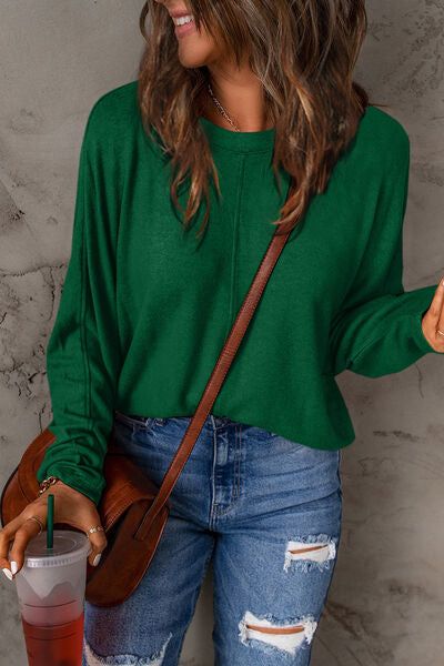 Round Neck Long Sleeve T-Shirt us.meeeshop - Shirts & Tops