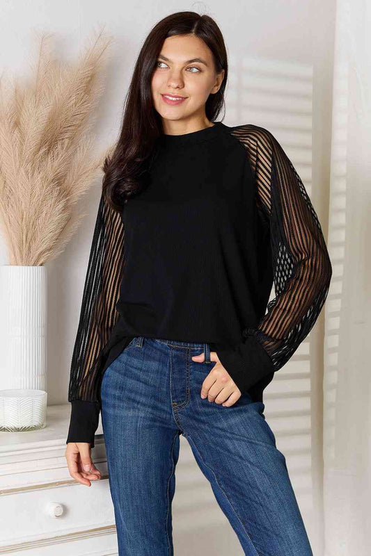 Round Neck Raglan Sleeve Blouse us.meeeshop - Shirts & Tops